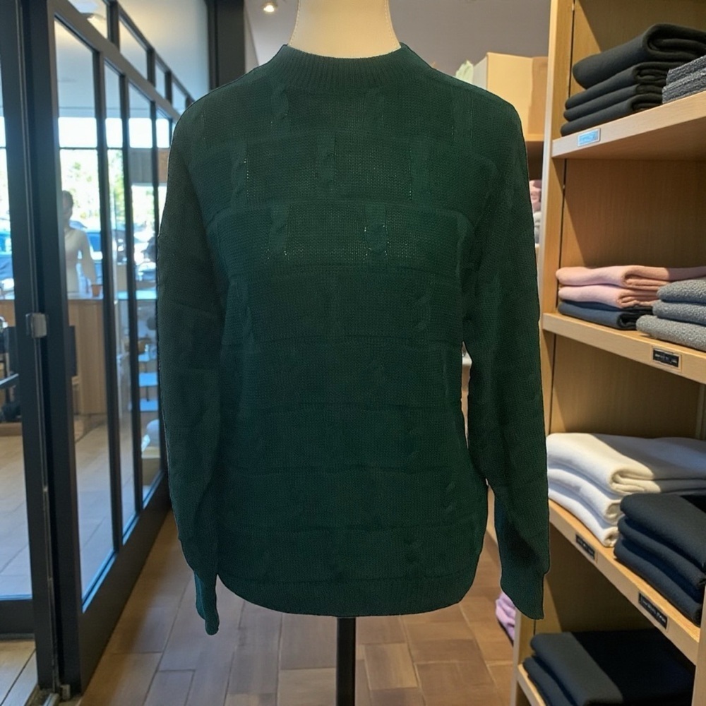 T TOP EXPRESS BY SWEATERS USA NWT GREEN LONG SLEEVE CABLE-KNIT SWEATER/ Size L